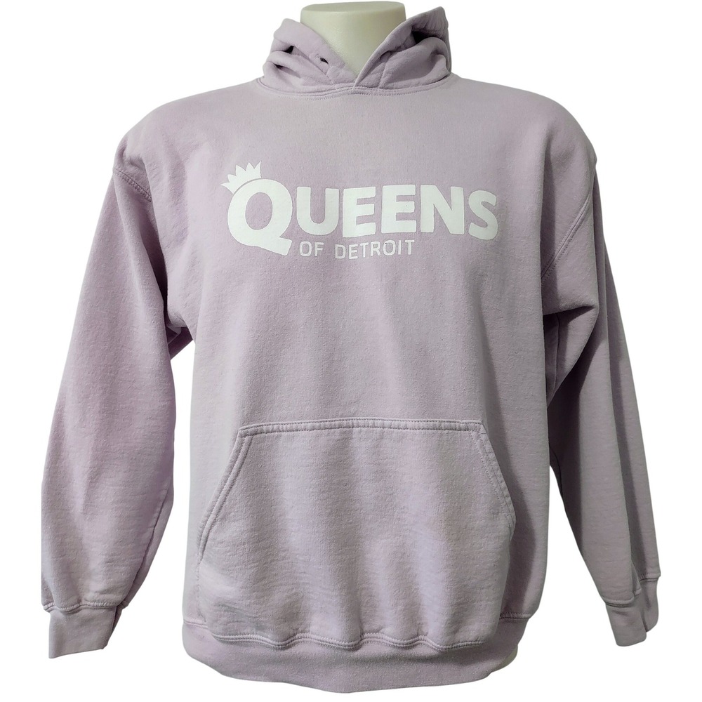 Gildan Hoodie Women L Purple Queens of Detroit Heavy Blend Sweatshirt Graphic L